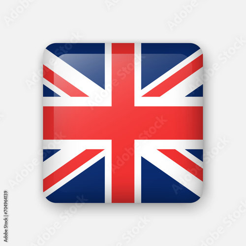 United Kingdom flag glass icon. Square vector element with shadow. Best for mobile apps, UI and web design.