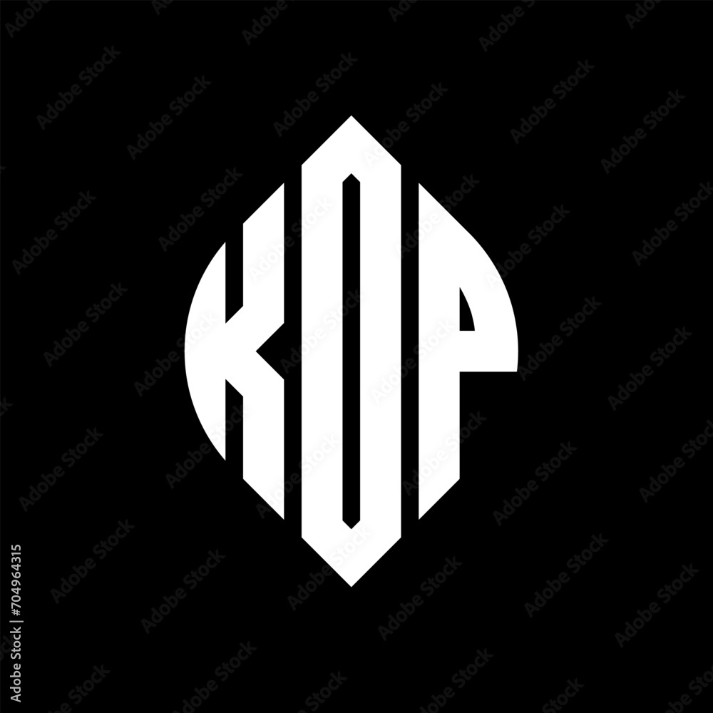 KOP circle letter logo design with circle and ellipse shape. KOP ellipse letters with typographic style. The three initials form a circle logo. KOP circle emblem abstract monogram letter mark vector.