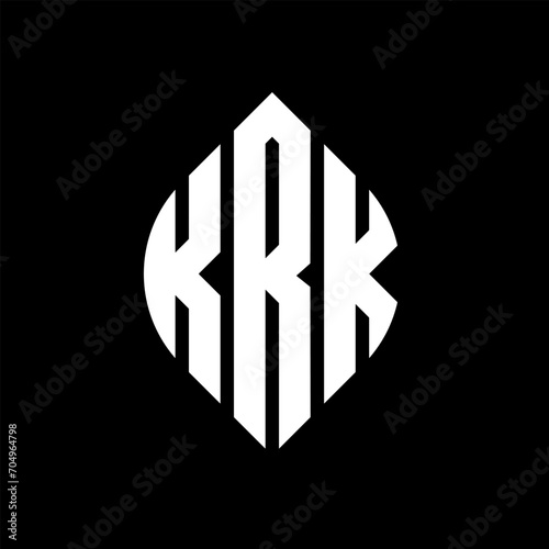 KRK circle letter logo design with circle and ellipse shape. KRK ellipse letters with typographic style. The three initials form a circle logo. KRK circle emblem abstract monogram letter mark vector.