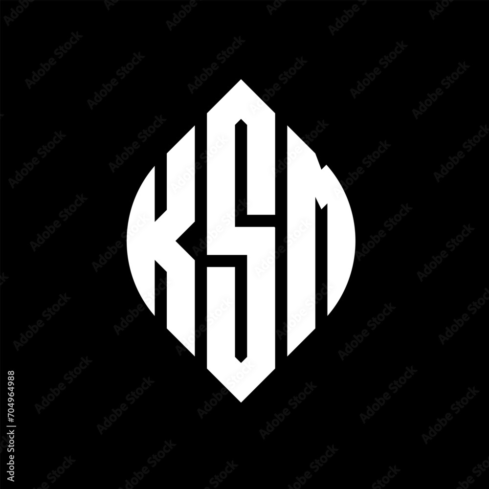 KSM circle letter logo design with circle and ellipse shape. KSM ellipse letters with typographic style. The three initials form a circle logo. KSM circle emblem abstract monogram letter mark vector.