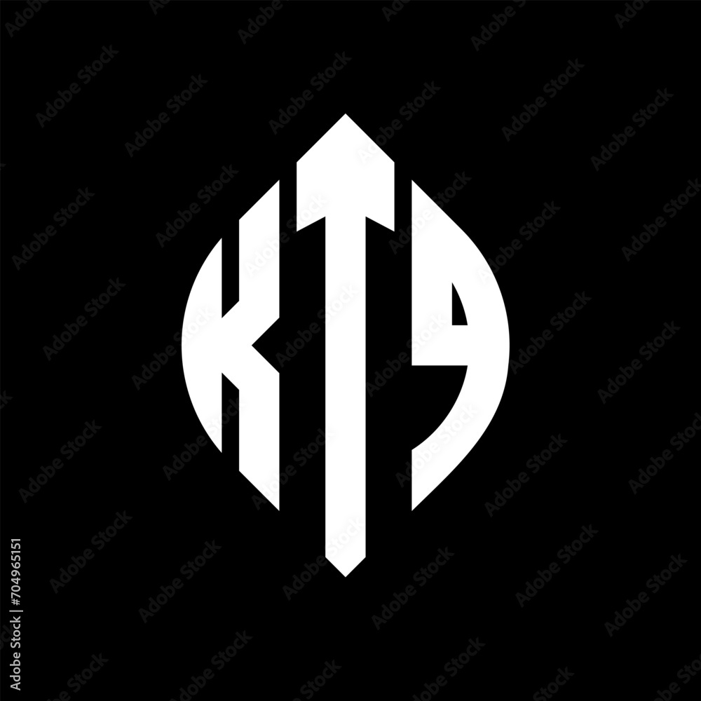 KTQ circle letter logo design with circle and ellipse shape. KTQ ellipse letters with typographic style. The three initials form a circle logo. KTQ circle emblem abstract monogram letter mark vector.