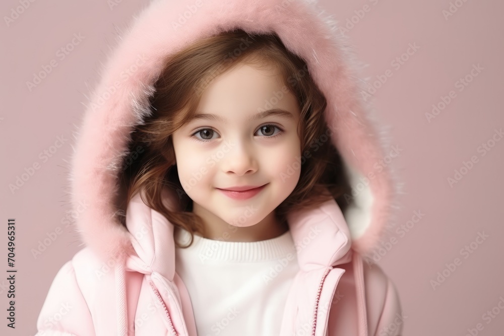 Portrait of a cute little girl in a pink winter coat. Portrait of a cute little girl in a pink winter coat.