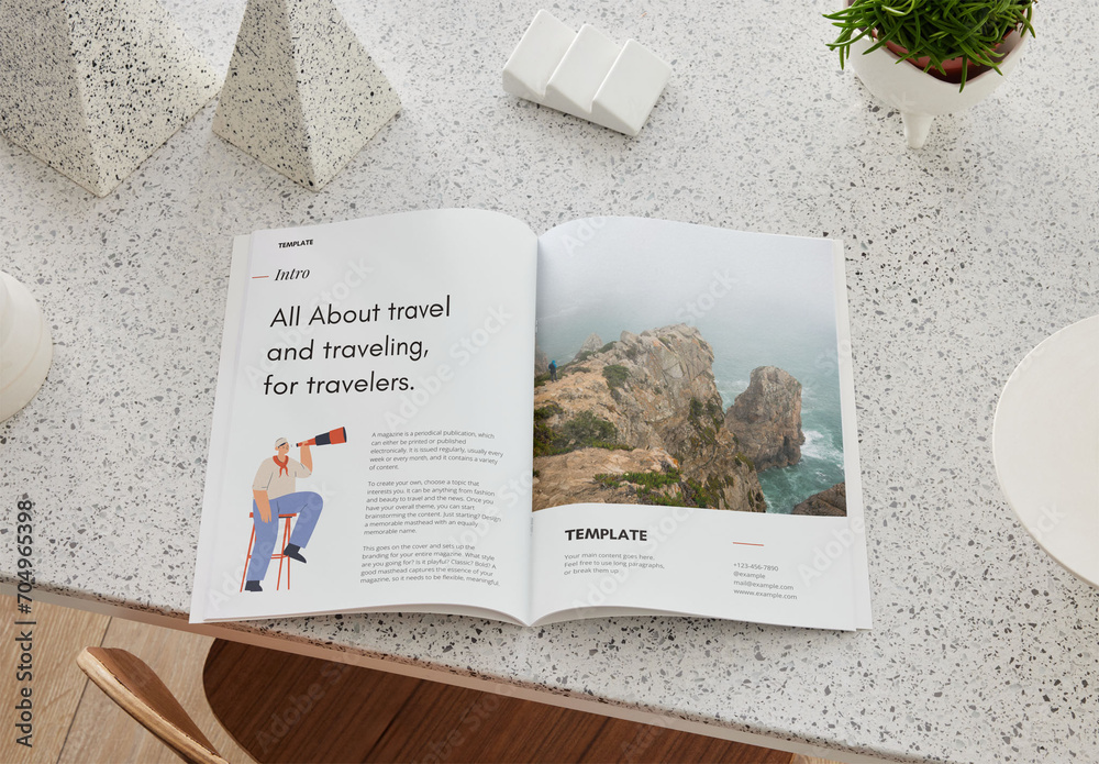 Mockup of customizable open A4 saddlestictch magazine Stock Template ...