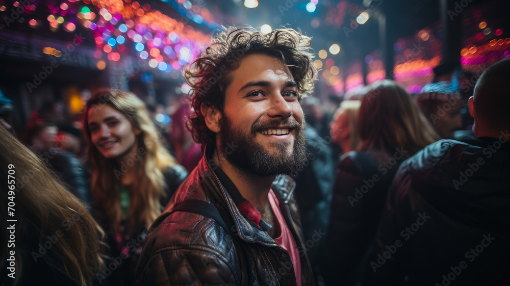 Retro New Year's Jubilation: Closeup of Joyful Man Celebrating, Vintage Film Style - AI Generated Retro New Year's Jubilation: Closeup of Joyful Man Celebrating, Vintage Film Style - AI Generated
