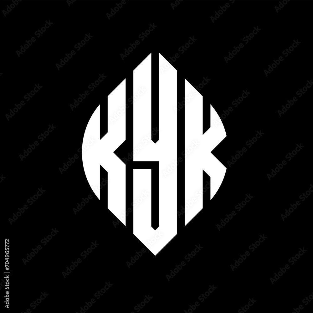 KYK circle letter logo design with circle and ellipse shape. KYK ellipse letters with typographic style. The three initials form a circle logo. KYK circle emblem abstract monogram letter mark vector.