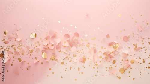 Pink gold glitter confetti on pastel background. Valentine's day concept.