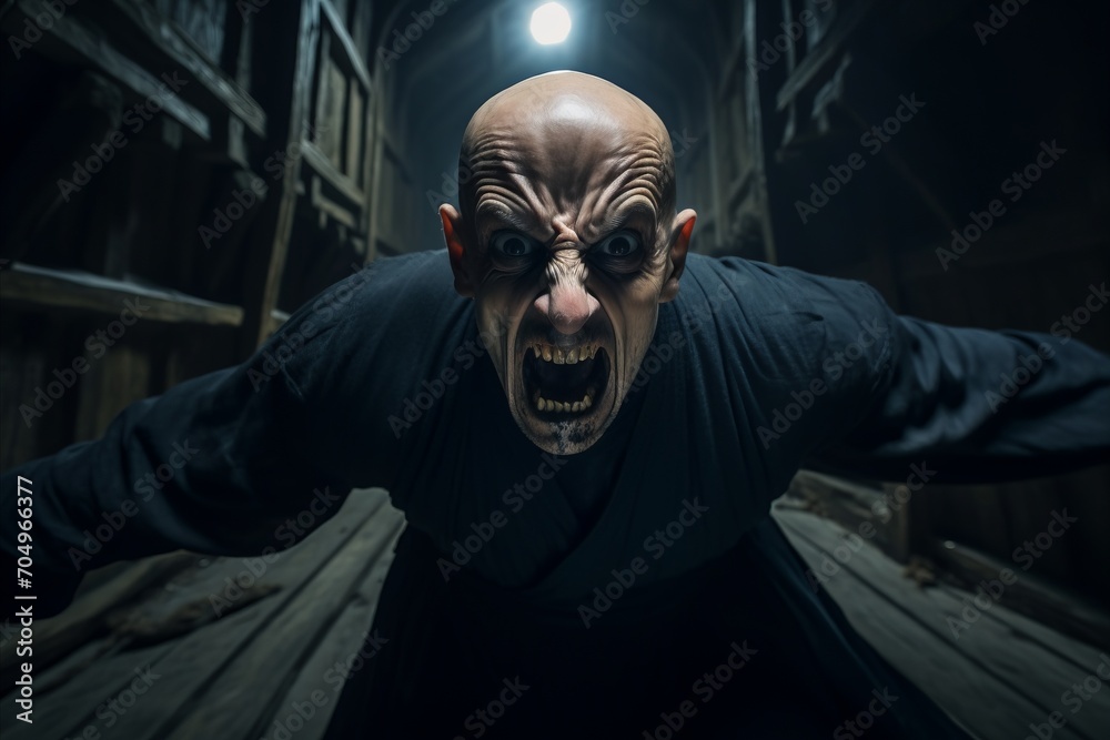 Agonized Evil Monk Screaming with Intense Anger and Distressed Facial Expression Agonized Evil Monk Screaming with Intense Anger and Distressed Facial Expression