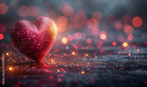 Celebrate Love: Dark Background Illuminated by Pink Bokeh Lights, Perfect for Valentine's Day with Plenty of Space to Express Loving Feelings. photo