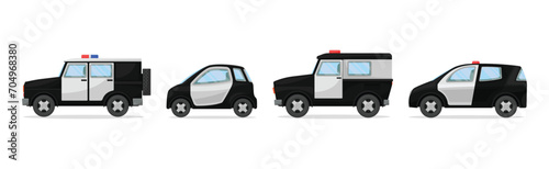 Police Patrol Vehicle with Car and Siren Vector Set