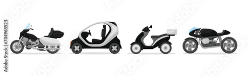Police Patrol Vehicle with Scooter and Motorbike Vector Set