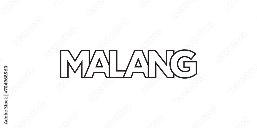 Malang in the Indonesia emblem. The design features a geometric style, vector illustration with bold typography in a modern font. The graphic slogan lettering.