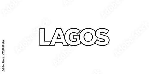 Lagos in the Nigeria emblem. The design features a geometric style, vector illustration with bold typography in a modern font. The graphic slogan lettering.