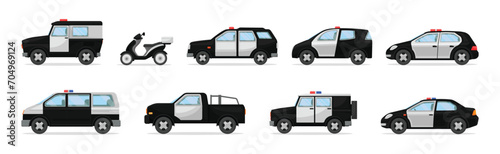 Police Patrol Vehicle with Car and Siren Vector Set