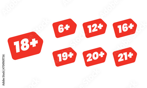 Age restriction sign. 6, 12, 16, 18, 19, 20, 21 plus icon set. Adults content icon. Censored business concept. Vector EPS 10. Isolated on transparent background