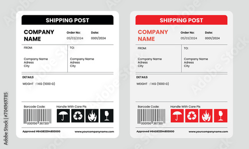 Barcode Label Delivery Template  Cargo Icons  Fragile  Recycle  Stickers. Shipping label barcode template vector