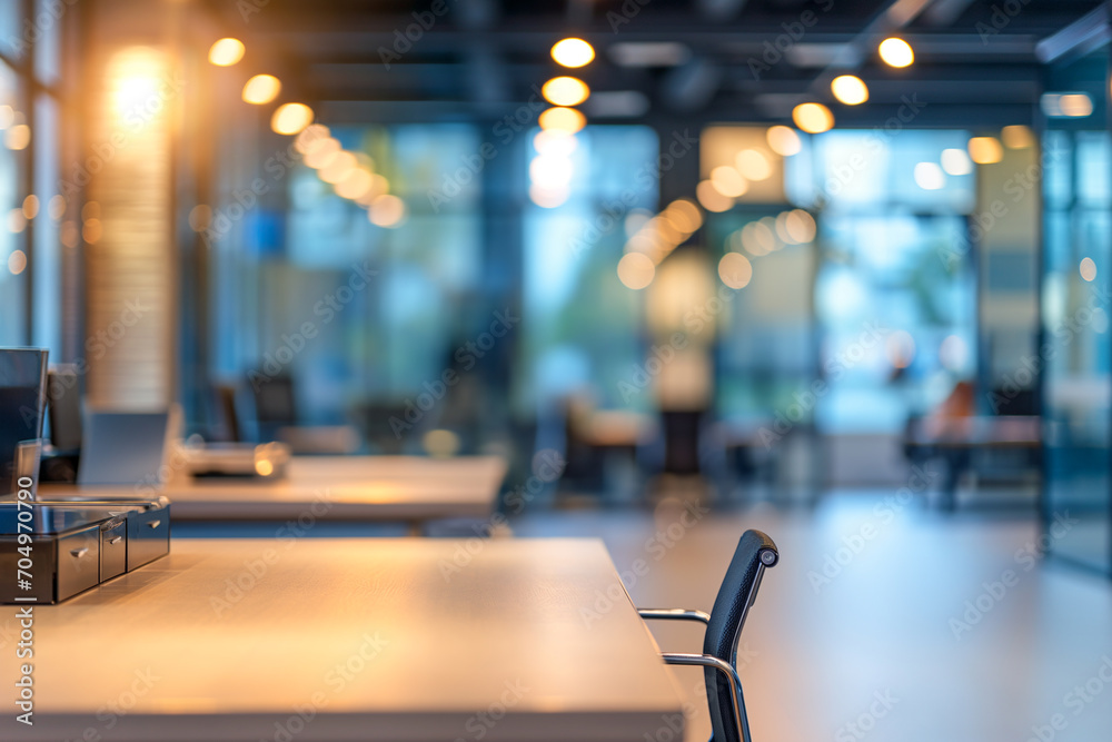 Fototapeta premium Modern Office Space with Defocused Background and Warm Lighting