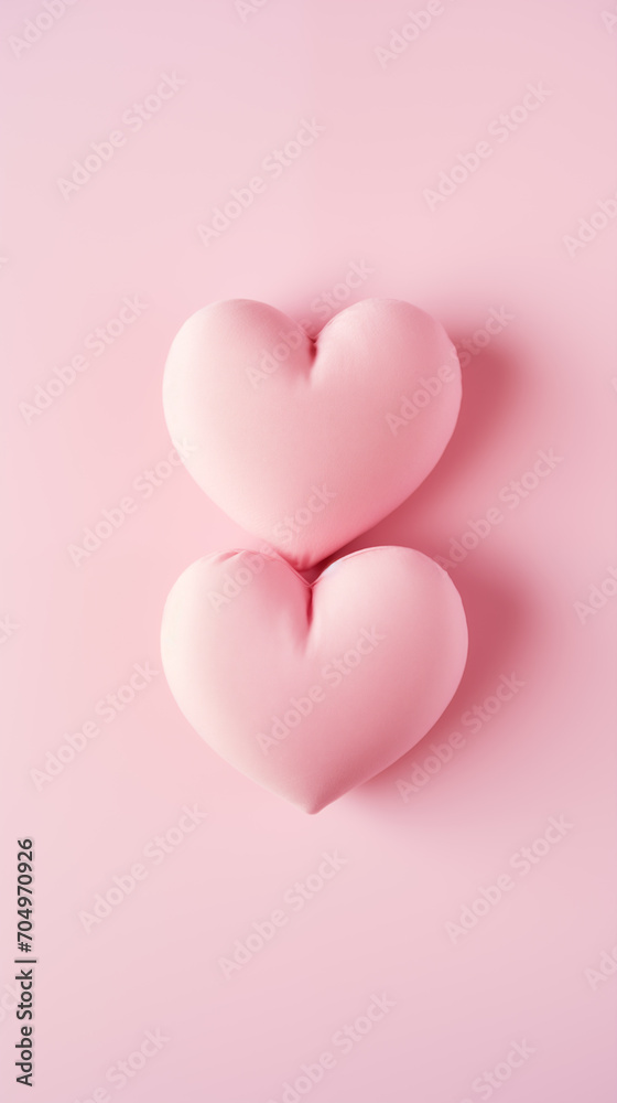 Two soft pink hearts on pink background. Valentine's Day card.