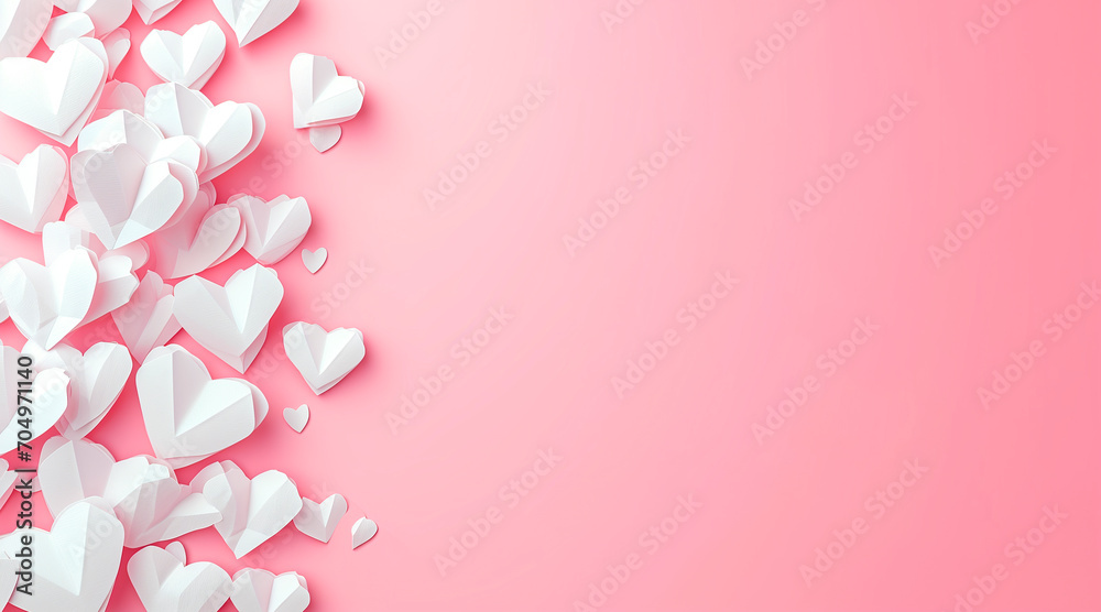 WHITE PAPER HEARTS ON PINK BACKGROUND with space for text, FOR HAPPY VALENTINE'S DAY