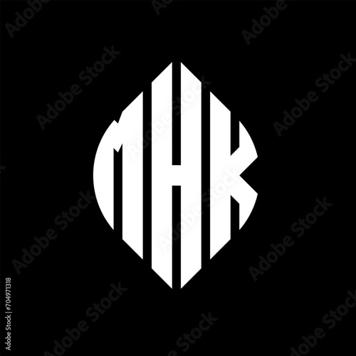 MHK circle letter logo design with circle and ellipse shape. MHK ellipse letters with typographic style. The three initials form a circle logo. MHK circle emblem abstract monogram letter mark vector. photo