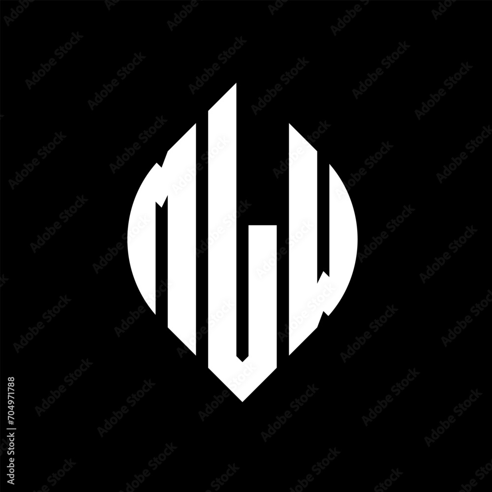 MLW circle letter logo design with circle and ellipse shape. MLW ellipse letters with typographic style. The three initials form a circle logo. MLW circle emblem abstract monogram letter mark vector.
