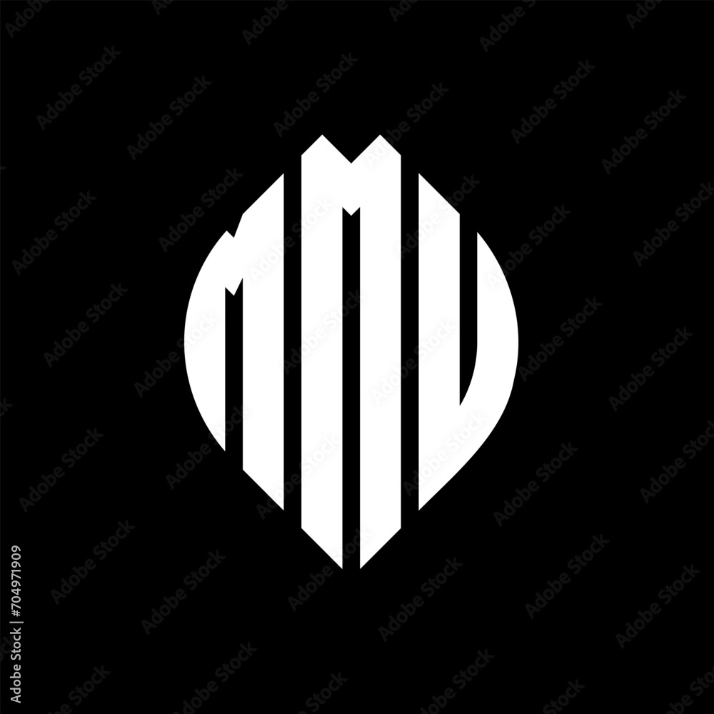 MMU circle letter logo design with circle and ellipse shape. MMU ellipse letters with typographic style. The three initials form a circle logo. MMU circle emblem abstract monogram letter mark vector.
