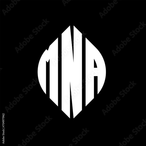 MNA circle letter logo design with circle and ellipse shape. MNA ellipse letters with typographic style. The three initials form a circle logo. MNA circle emblem abstract monogram letter mark vector.
