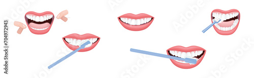 Oral Care and Dental Hygiene with Mouth Cleaning Vector Set