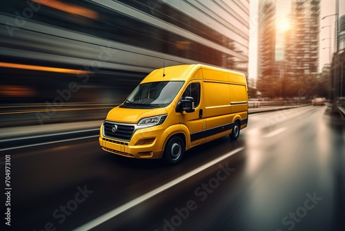 fast delivery van on the highway in big, modern city, panning motion photography © JetHuynh