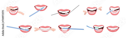 Oral Care and Dental Hygiene with Mouth Cleaning Vector Set