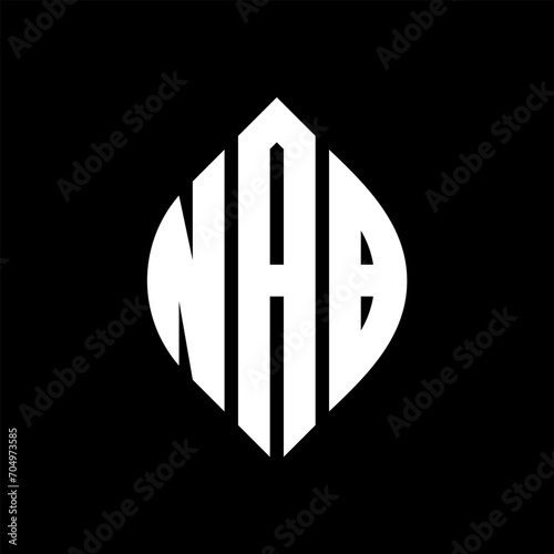 NAB circle letter logo design with circle and ellipse shape. NAB ellipse letters with typographic style. The three initials form a circle logo. NAB circle emblem abstract monogram letter mark vector.