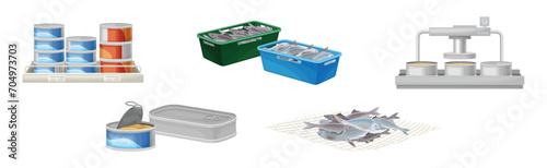 Fishery and Seafood Production Process and Industry Vector Set