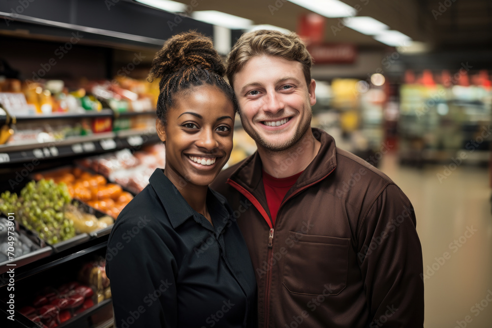 Fototapeta premium A loving interracial couple shopping at the supermarket.