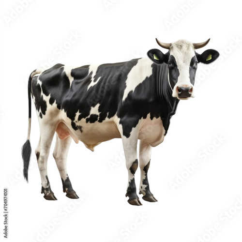 Side view of a cow with black spots looking at camera on a cut out PNG transparent background © Ivan Guia