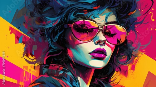 Produce a graphic depiction of an 80s woman feature