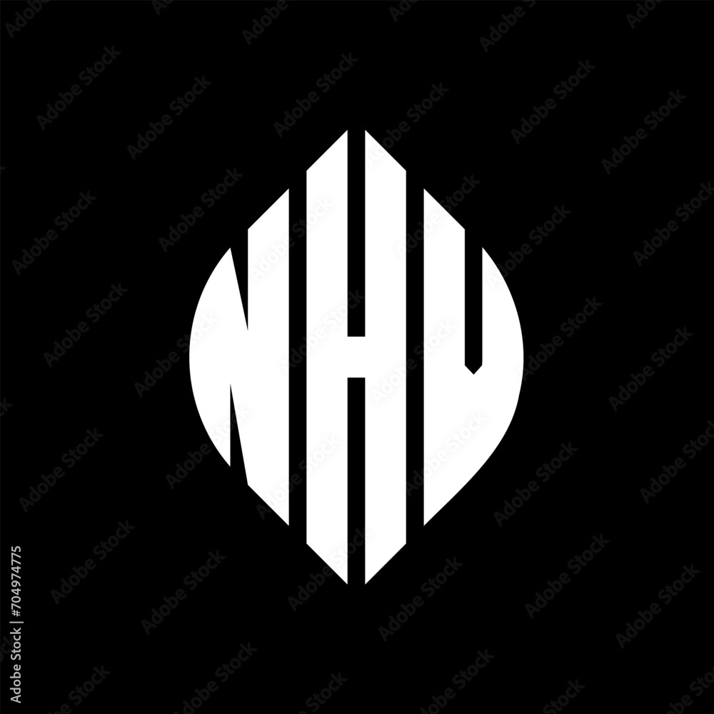 NHV circle letter logo design with circle and ellipse shape. NHV ellipse letters with typographic style. The three initials form a circle logo. NHV circle emblem abstract monogram letter mark vector. NHV circle letter logo design with circle and ellipse shape. NHV ellipse letters with typographic style. The three initials form a circle logo. NHV circle emblem abstract monogram letter mark vector.