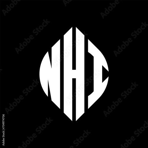 NHI circle letter logo design with circle and ellipse shape. NHI ellipse letters with typographic style. The three initials form a circle logo. NHI circle emblem abstract monogram letter mark vector. photo