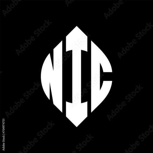 NIC circle letter logo design with circle and ellipse shape. NIC ellipse letters with typographic style. The three initials form a circle logo. NIC circle emblem abstract monogram letter mark vector.