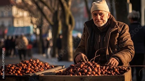 A seller of chestnuts at Istanbul's Eminonu Square photo