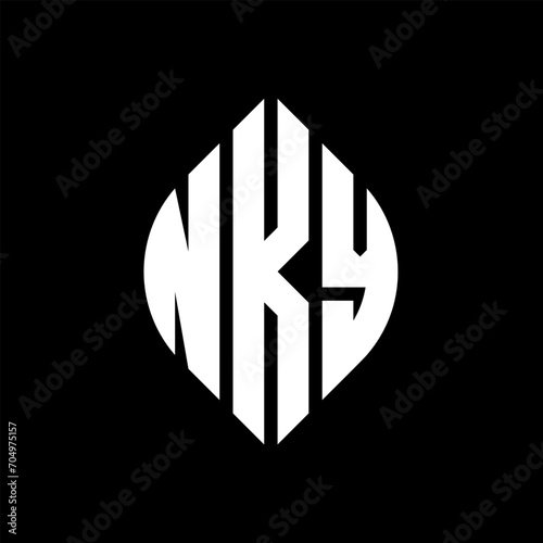 NKY circle letter logo design with circle and ellipse shape. NKY ellipse letters with typographic style. The three initials form a circle logo. NKY circle emblem abstract monogram letter mark vector. photo