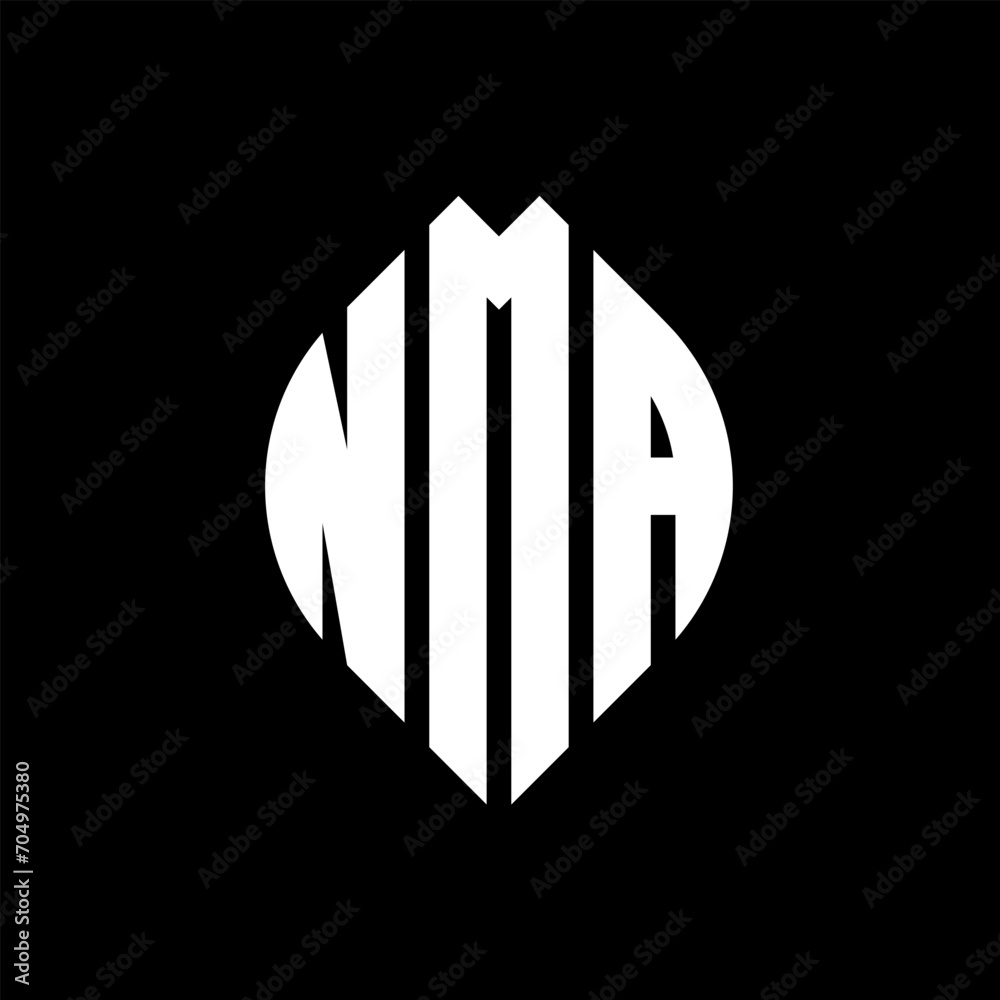 NMA circle letter logo design with circle and ellipse shape. NMA ellipse letters with typographic style. The three initials form a circle logo. NMA circle emblem abstract monogram letter mark vector. NMA circle letter logo design with circle and ellipse shape. NMA ellipse letters with typographic style. The three initials form a circle logo. NMA circle emblem abstract monogram letter mark vector.