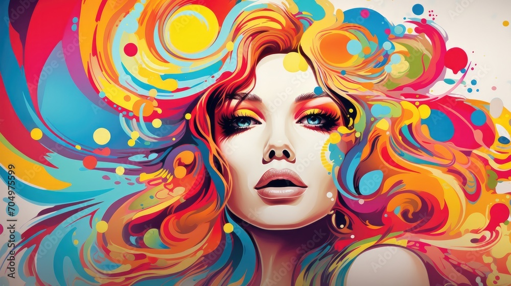 Formulate a vibrant image of a woman in a pop art style