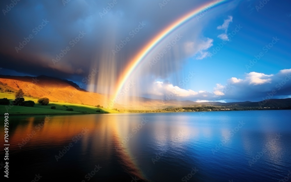 Beauty of rainbow and sea. Rainbow, sea.