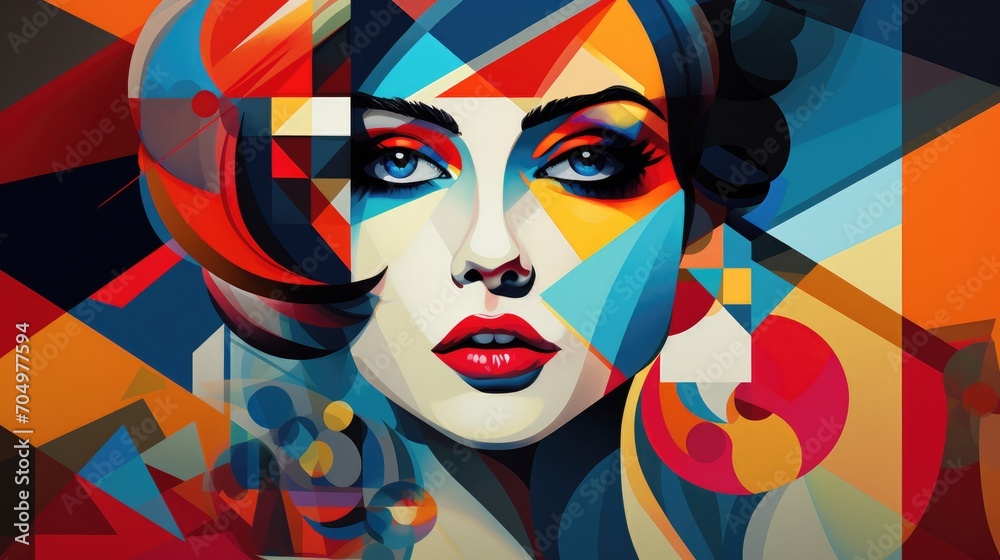 Craft an image of a stylish woman with bold geometric shapes