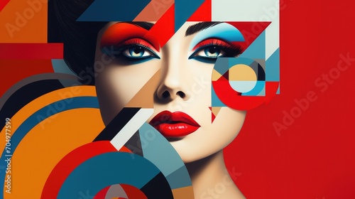 Craft an image of a stylish woman with bold geometric shapes