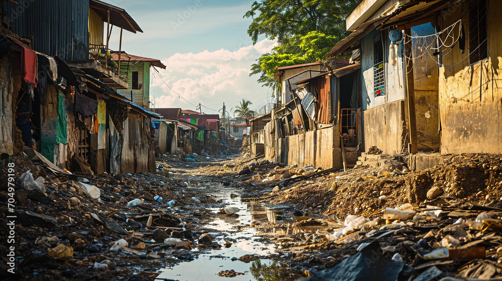 Slums in poor countries. A country that remains in development. - obrazy, fototapety, plakaty 