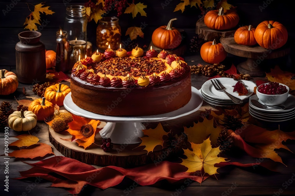 Autumn styled cake on a table decorated for a party celebration