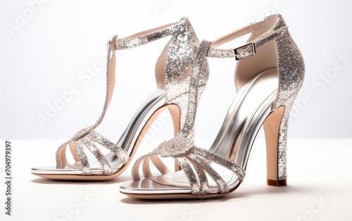 Trendy Tinsel heeled sandal pair. Stylish Metallic Heeled Sandals.