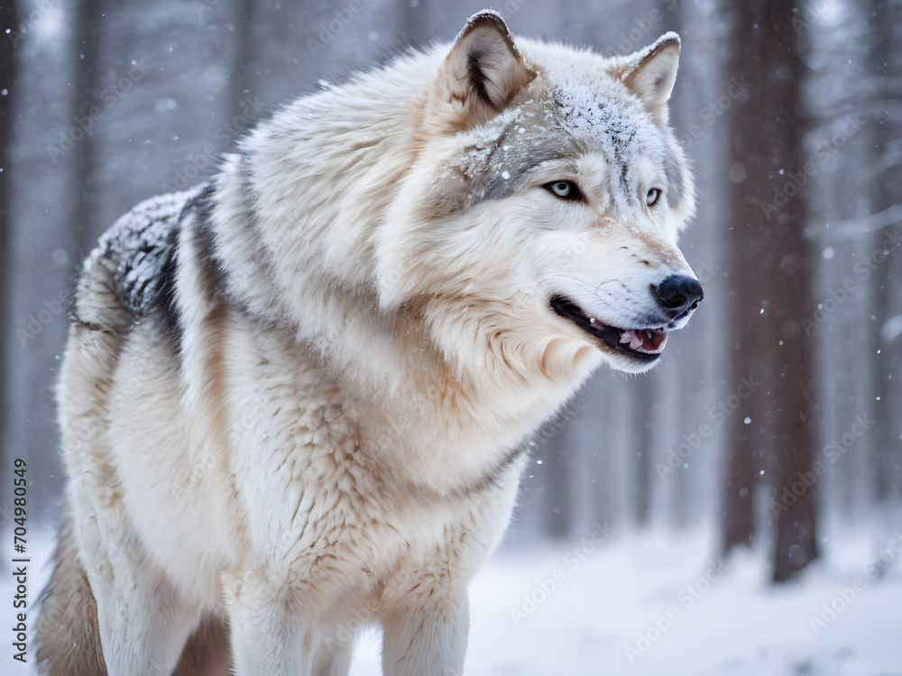 White Wolf With Snow Background. Generative AI White Wolf With Snow Background. Generative AI