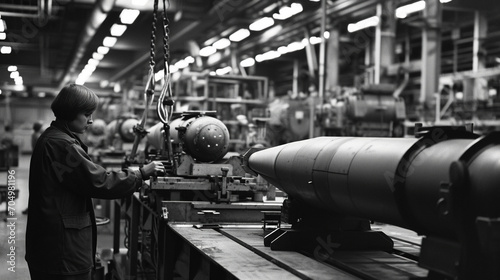 Rocket factory. Process of creating rockets and big missiles.  photo