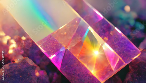 Kristallprismas, regenbogen, close up, hintergrund, Kristall, schatten, reflex, textur, bokeh, neon, 90s, retro, cyber, glow, glänzend photo